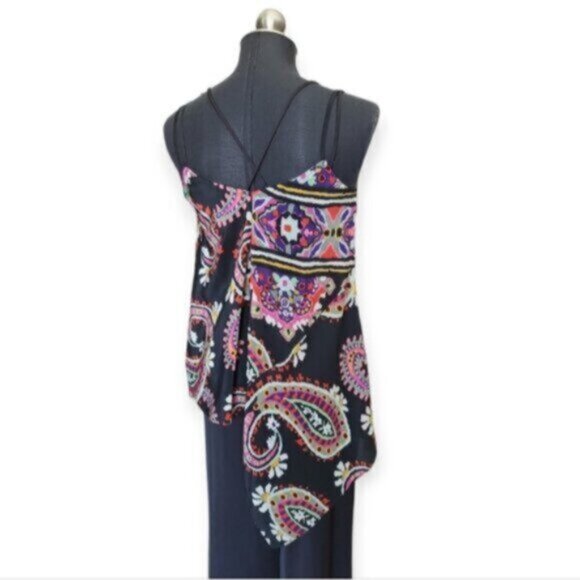 Silk HD IN PARIS Anthropologie "Moonset" Black Paisley Asymmetric Cami - Picture 5 of 9